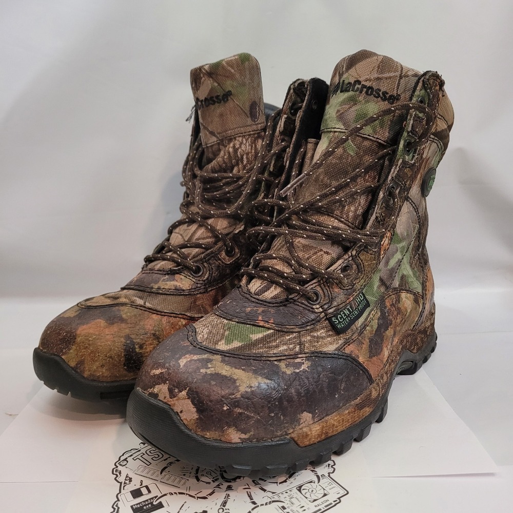 LaCrosse Locator Scent HD Hunting Boots Mens 8 Camo Waterproof 541107 Oil Slip